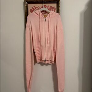 Edikted Pink Hooded Zip-Front Women's Sweater